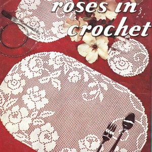 Vintage CrochetPattern for Filet Crochet Rose PLacemat Set INSTANT DOWNLOAD PDF