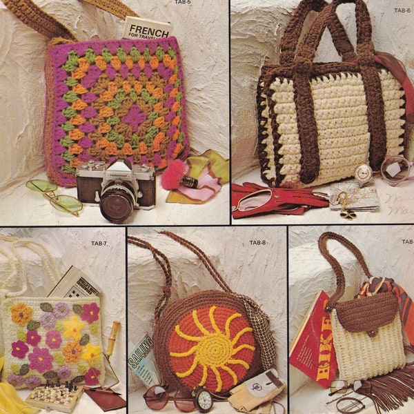 9 Vintage PDF Patterns of 70's  CrochetTotes Bags Purses Pocketbooks  PDF Instant Download