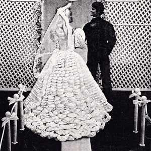 Vintage Crochet PDF Digital Pattern for Barbie like or Fashion Doll Bridal Gown with Train Instant Download