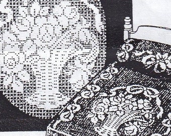 Vintage Filet Crochet Jiffy Flower Basket Bedspread Digital Pattern PDF