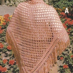 Easy Vintage Crochet Triangle Shawl with Fringe Pattern PDF