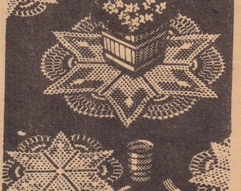 May include: A vintage image of crocheted doilies, featuring a variety of designs. The doilies are shown on a dark background, with one doily in the foreground and several others in the background.