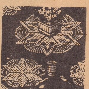 May include: A vintage image of crocheted doilies, featuring a variety of designs. The doilies are shown on a dark background, with one doily in the foreground and several others in the background.