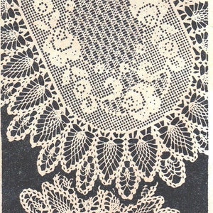 Vintage Filet Crochet Pattern for Oval Rose Doily Set Instant Download PDF