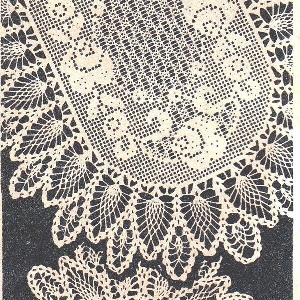 Vintage Filet Crochet Pattern for Oval Rose Doily Set Instant Download PDF