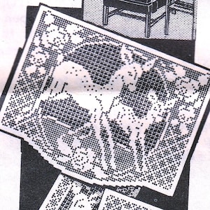 Vintage Filet Crochet Pattern for Deer Chair Set or Buffet Set Pattern Instant Download PDF
