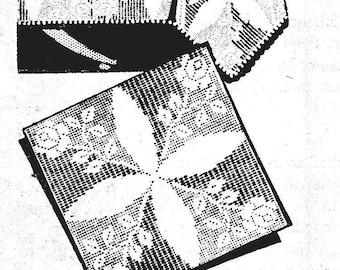 Vintage filet gehaakt pdf-patroon voor rozenvierkant om tafelkleed, kussen enz. te maken. pdf-PATROON