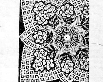 Padrão de crochê vintage para lenço de TV quadrado rosa guardanapo central Download instantâneo PDF