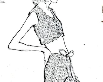 Vintage Crochet Pattern for Bell Bottom Pants and Top Combo 70's PDF Instant Download