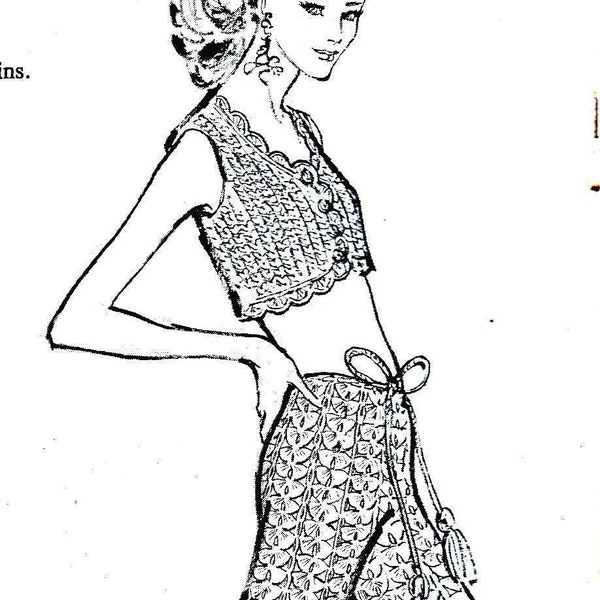 Vintage Crochet Pattern for Bell Bottom Pants and Top Combo 70's PDF Instant Download