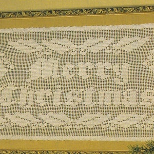 Vintage PDF Pattern Filet Crochet Merry Christmas Doily Wall Hanging Table Topper  Runner PDF Instant Download