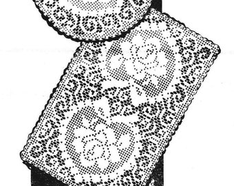 Vintage Crochet PDF Pattern for Filet Crochet Hearts and Roses Doilies Placemats Pattern PDF