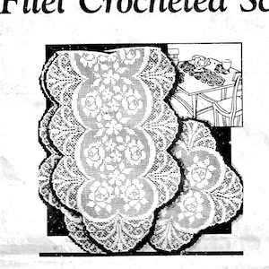 Vintage Filet Crochet Pattern Instant Download for Dresser Scarf or Runner Instant Download PDF