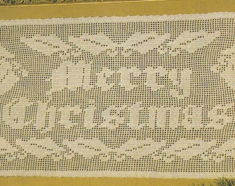 Vintage PDF Pattern Filet Crochet Merry Christmas Doily Wall Hanging Table Topper  Runner PDF Instant Download