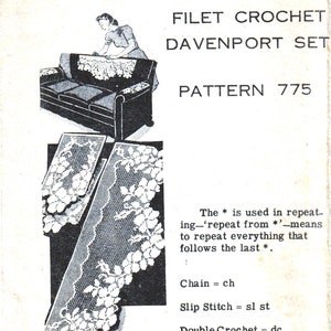 Vintage Filet Crochet Pattern for Sofa Cover Set Couch Set Davenport Set Instant Download PDF