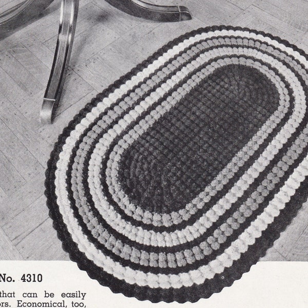 vintage Crochet PDF Pattern for Oval Shell Throw Rug and Doily