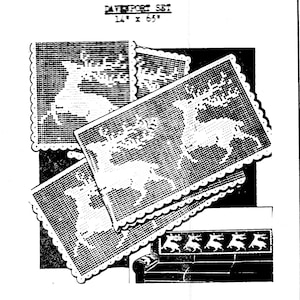 Vintage Filet Crochet Pattern for Reindeer Table Runner Deer Davenport or Sofa Set Rare PDF INSTANT DOWNLOAD Pattern