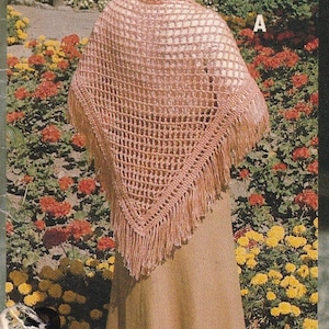 Easy Vintage Crochet Triangle Shawl with Fringe Pattern PDF