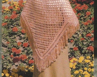 Easy Vintage Crochet Triangle Shawl with Fringe Pattern PDF