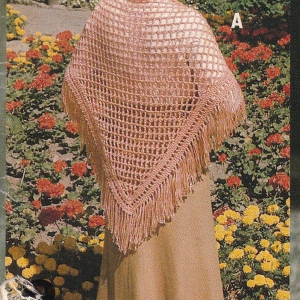 Easy Vintage Crochet Triangle Shawl with Fringe Pattern PDF