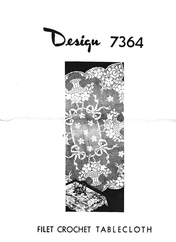 Vintage Filet Crochet Tablecloth Flower Basket Pattern Instant Download PDF