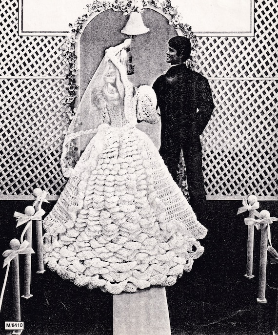Vintage Crochet PDF Digital Pattern for Barbie Like or Fashion Doll Bridal Gown With Train Instant Download