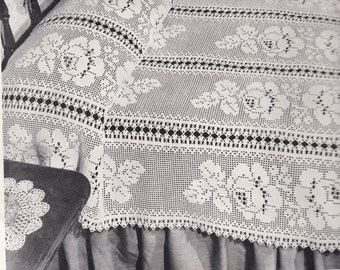 Vintage PDF Pattern for Filet Crochet Striped Rose Bedspread INSTANT DOWNLOAD