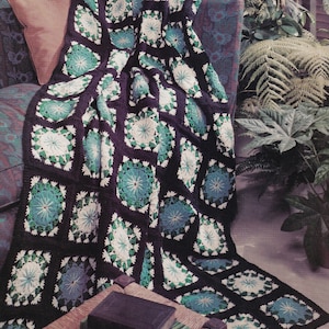 Vintage PDF Pattern for Crochet Blue Cosmos Afghan INSTANT DOWNLOAD