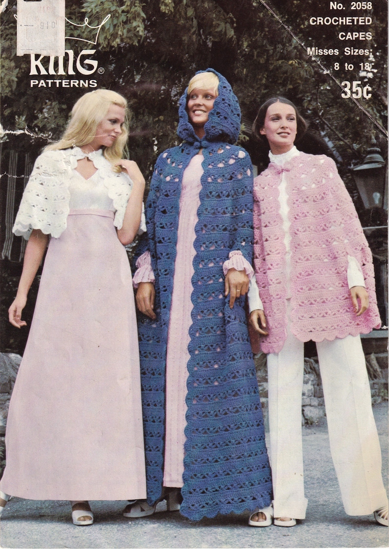 Vintage Crochet PDF Pattern for Fashion Hooded Capes INSTANT DOWNLOAD image 1