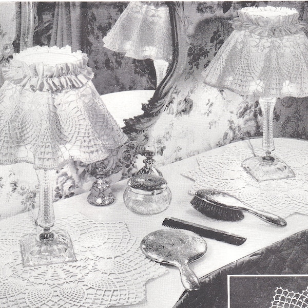 Vinage PDF Crochet Pattern for Pineapple Lampshade covers and Doily Set Instant Download