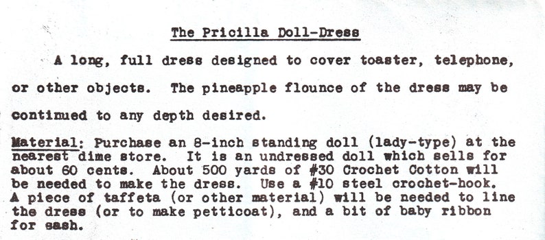 vintage Crochet Doll Clothes Pattern PDF for Pineapple Pricilla Doll Dress Instant Download PDF image 2