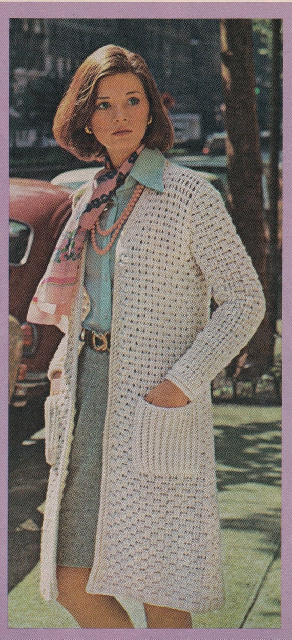 Buy Vintage Crochet Digital Woven Coat Long Sweater Duster