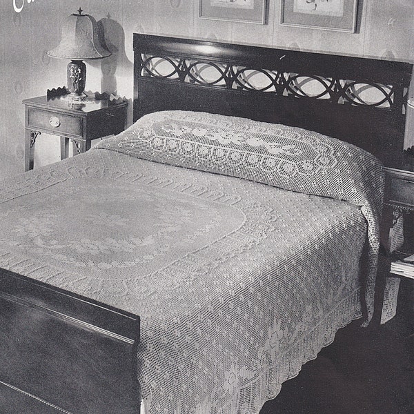 Vintage Filet Crochet PDF Pattern for the Cameo Double Bedspread INSTANT DOWNLOAD