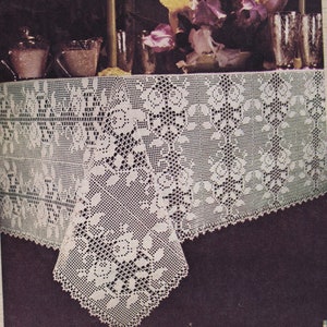 Vintage PDF Pattern for Filet Crochet Rose Panel Tablecloth INSTANT DOWNLOAD