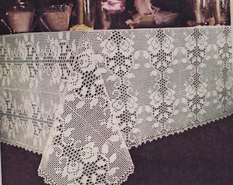 Vintage PDF Pattern for Filet Crochet Rose Panel Tablecloth INSTANT DOWNLOAD