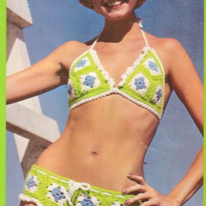 Vintage Crochet Clothing Pattern for Granny Square Hooded Jacket Little Girl Dress Hat Slippers Bikini and Cover Up Instant Download PDF