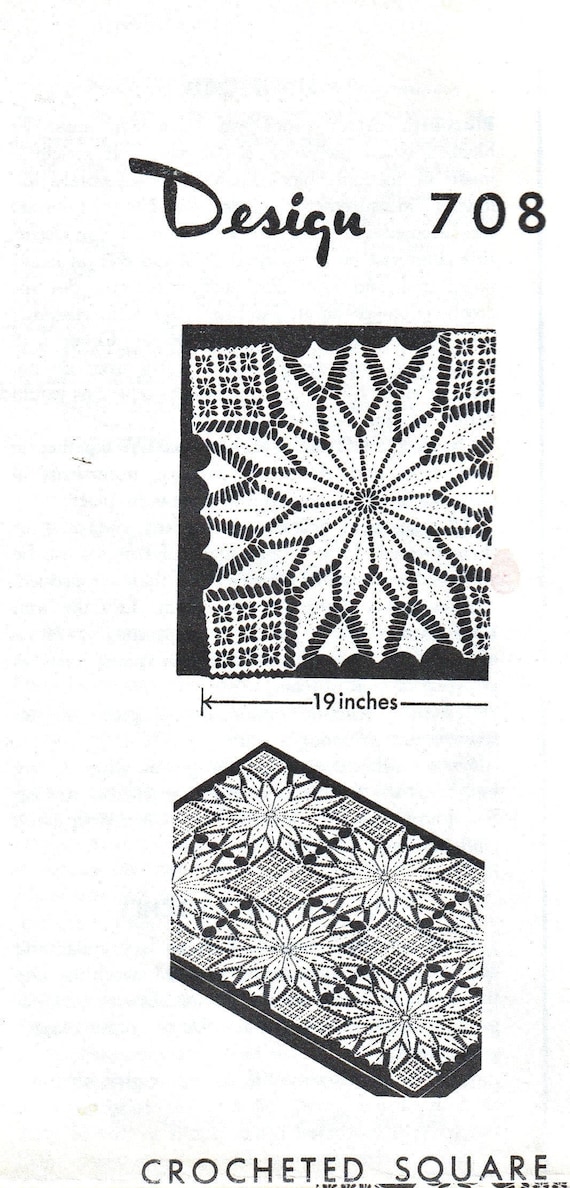 Vintage Crochet Pattern for 708 Double Star Square to Make Crochet Tablecloth Instant Download PDF