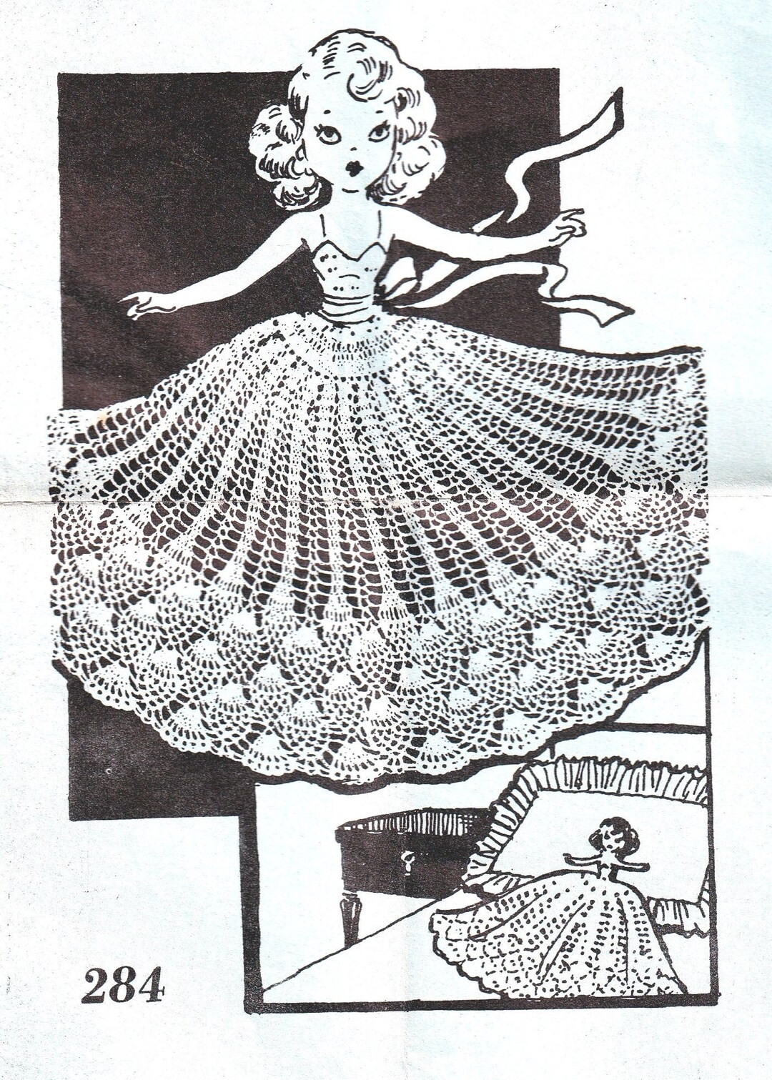 Vintage Crochet Doll Clothes Pattern PDF for Pineapple Pricilla Doll