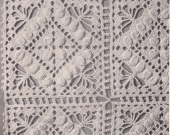 Vintage PDF Pattern Crochet Textured Popcorn Blocks To Make Bedspread With Fringe Instant Download