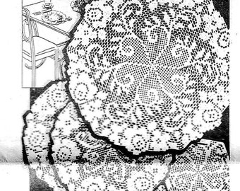 No AI  Vintage Filet Crochet Pattern For Round Roses Doily or  Centerpiece 3 Sizes Instant Download PDF