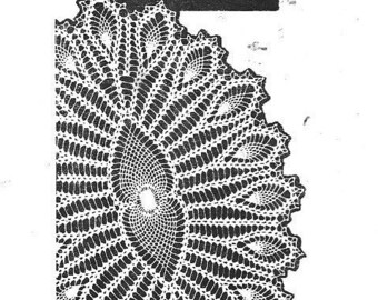 May include: Black and white image of two crocheted pineapple doilies. The doilies are circular and feature a repeating pineapple design. The text "Pineapple Doilies" is printed below the image.