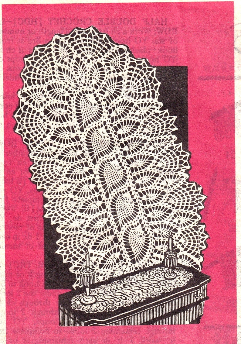 Vintage Crochet Pattern PDF for 7290 Oval Pineapple Doily Runner Scarf Instant Download image 1