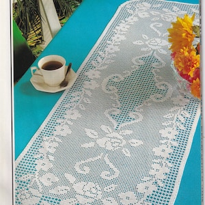 Vintage Instant Download Filet Crochet Clematis Runner Pattern PDF