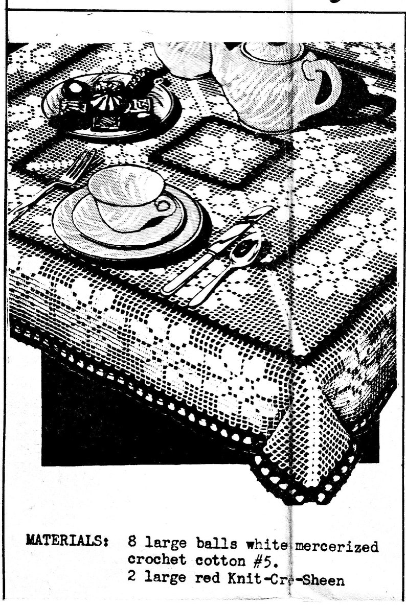 Vintage Filet Crochet Pattern for Flower Tea Cloth Tablecloth PDF ...