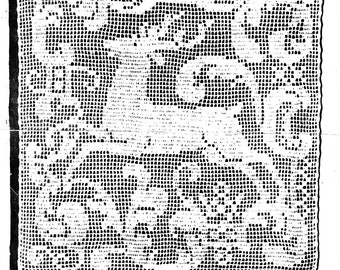 Vintage Filet Crochet PDF Pattern for Stag Deer Pillow Top Chair Set INSTANT DOWNLOAD