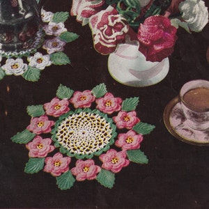 Vintage Digitale Häkelarbeit Rose Blumen Deckchen PDF