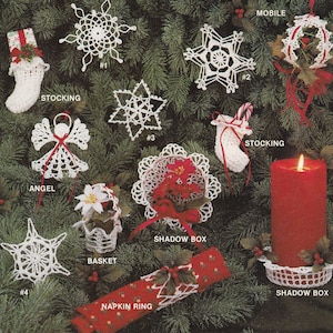 Crochet Pattern Christmas Ornaments  Angel/Snowflake/Napkin Ring/Shadowbox/Basket/Stocking Instant DownloadPDF