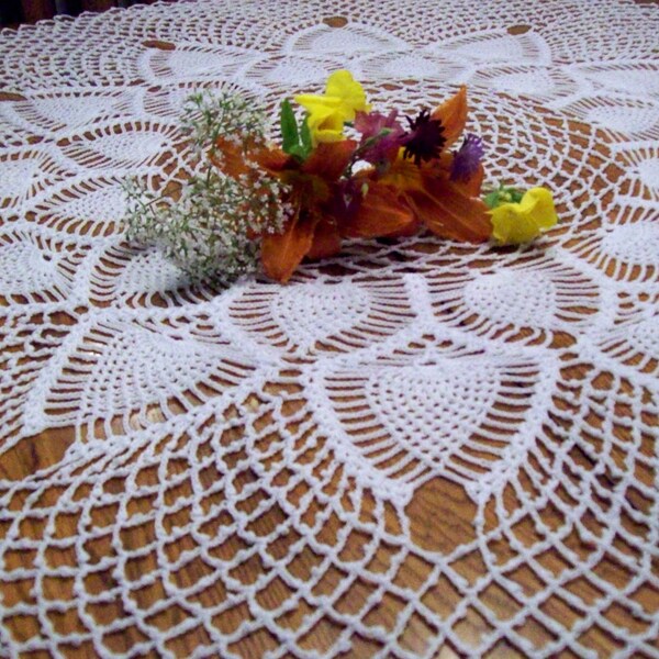 Crocheted Doily  White Pineapple Tablecloth Tabletop Kitchen and Dining Decor 40 "