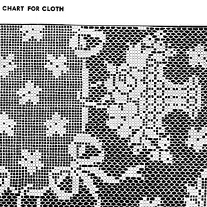 May include: Black and white chart for cloth with a grid pattern. The chart shows a design with a repeating pattern of flowers. The chart is numbered from 55 to 115.