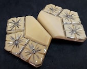 Moulded Caramel Glass Buckle Original Czech Chrome Enamel Flowers 1930s Art Deco